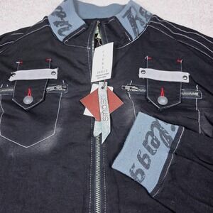 Smash Moto Jacket Mens XL Black Gray Contrast Stitch Graphic Zip Streetwear